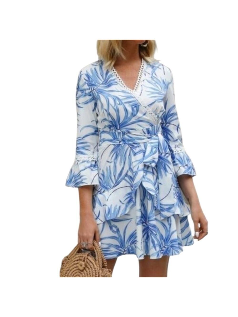 C+D+M Floral Palm Print Midi Wrap Dress Small NWT